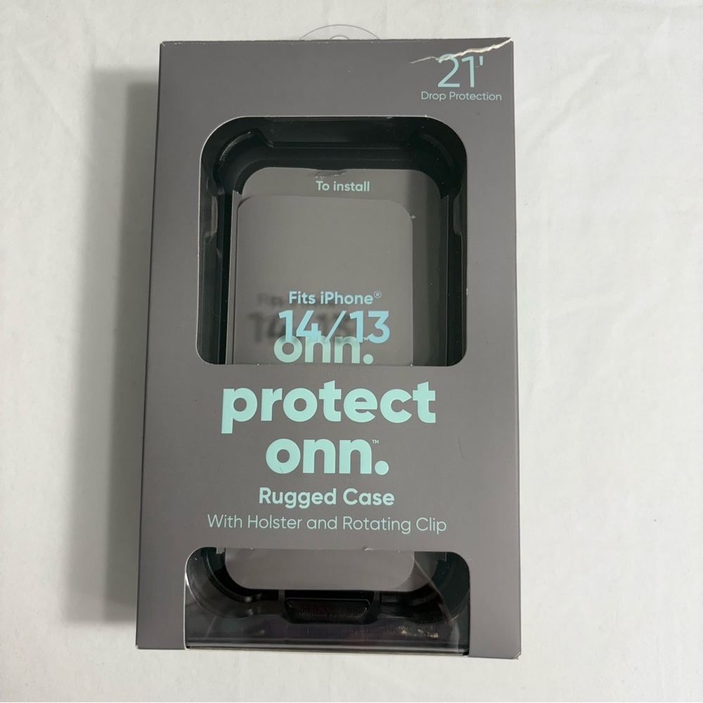 Onn Rugged Phone Case With Holster Black For iPhone 13‎ 14 NIB
